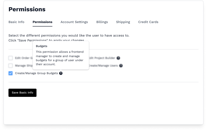 Permissions dashboard view