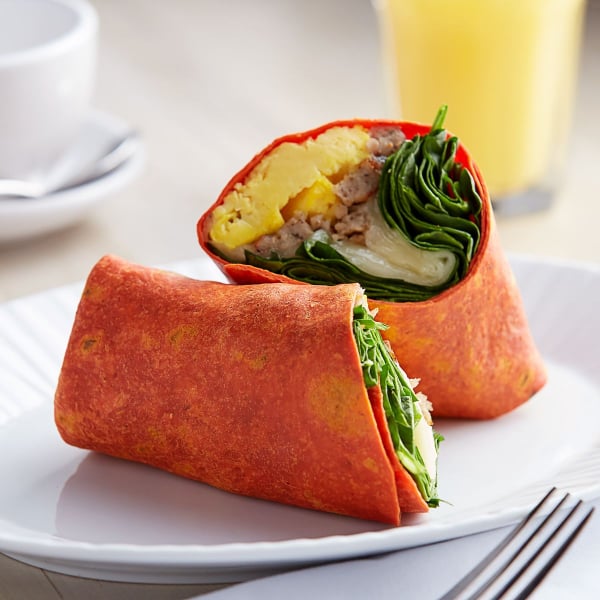 prepared tomato tortilla wrap with spinach