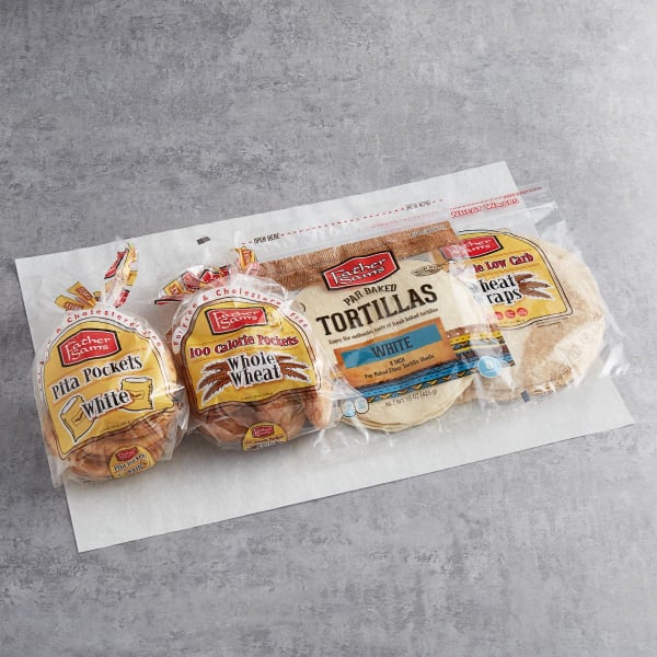 packaged retail goods of pita bread and wraps