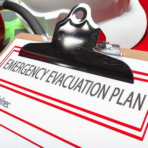 emergency evacuation plan on clipboard