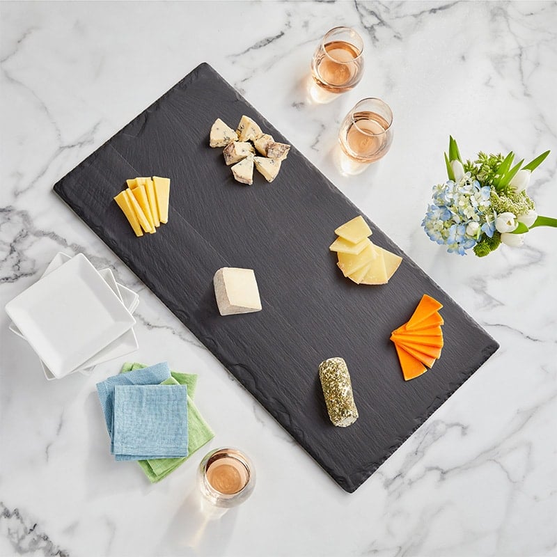 Charcuterie Cheeses on a Black Slate Board