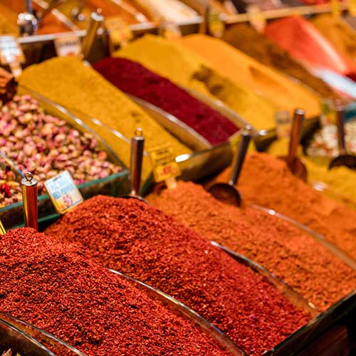 counter with various spices
