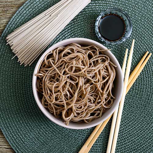 cold soba with sauce and sesame