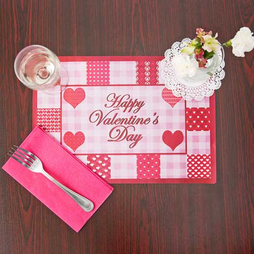 red and pink placemat that says happy valentines day