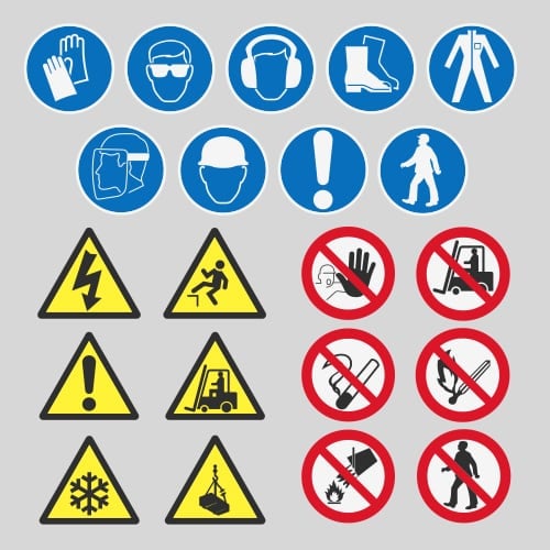 graphic depicting multiple safety signs and symbols