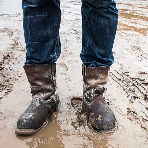 Waterproof work shoes in muddy water