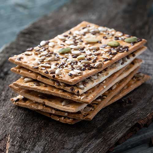 crisp crackers with flax sesame and sunflower seeds
