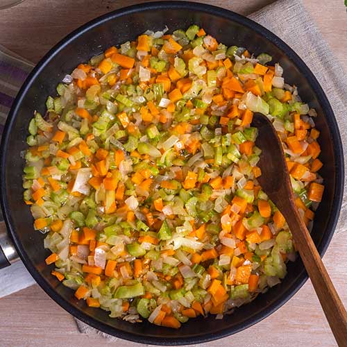fried vegetable filling of onions carrots and celery