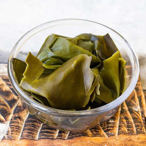 japanese seaweed salad with kombu or laminaria leaves