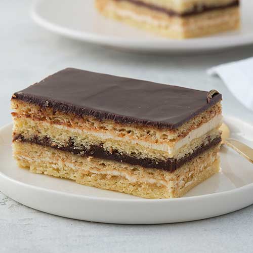 gateau opera cake with a coffee and chocolate filling