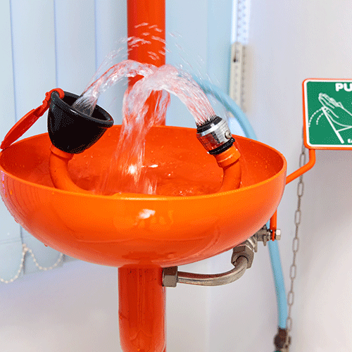 emergency eyewash stations in laboratory for the safety of workers with water flowing