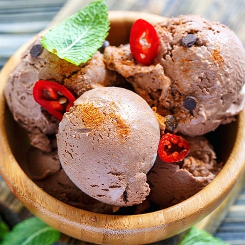 homemade chocolate ice cream with chilli toppings