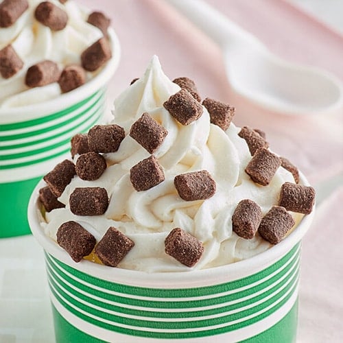 vanilla ice cream topped with mini brownie bites
