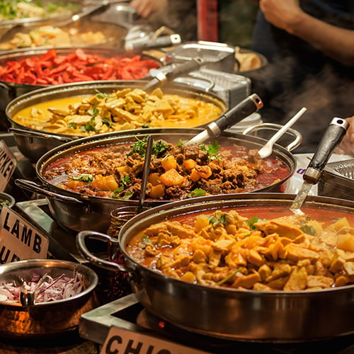 Assortment of Indian cuisine on a buffet table