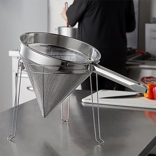 conical China cap strainer with stand