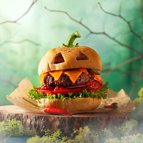 jack-o-lantern shaped burger