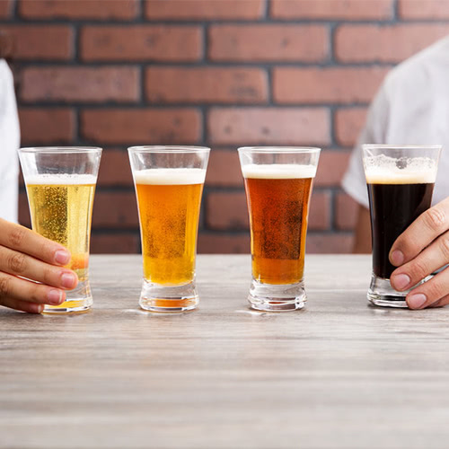 Four types of beer in glasses