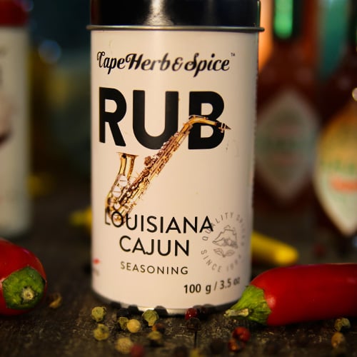 Louisiana Cajun seasoning bottle with pepper and chilis