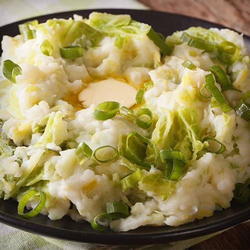 Irish Colcannon mashed potatoes with cabbage