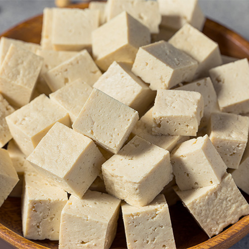 Cubes of tofu in a bowl