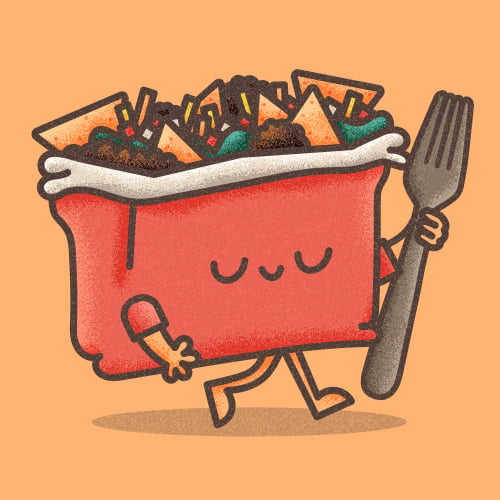 Illustration of a walking taco holding a fork