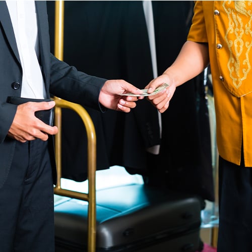 Employer and employee exchanging cash