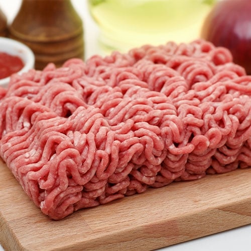 Ground beef on cutting board