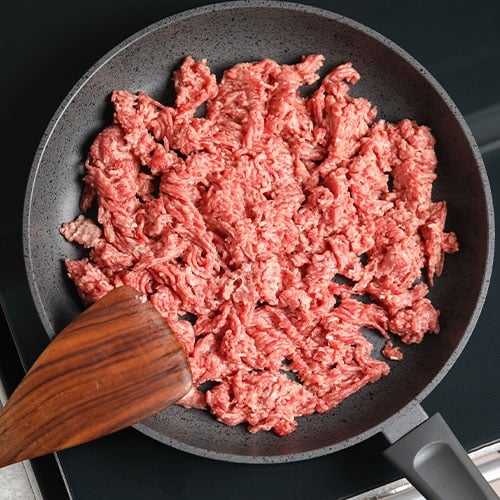 Ground Sirloin cooking in skillet