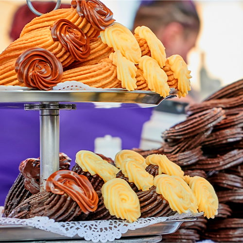 Churros filled with caramel and custard cream