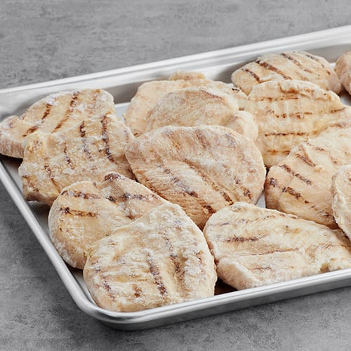Frozen Chicken patties in a pan
