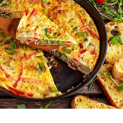 Veggie frittata served with rustic bread