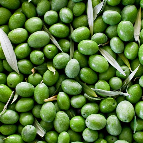 A bunch of green olives