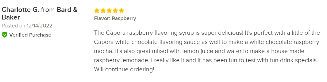 positive review of Capora Syrups from Charlotte G.