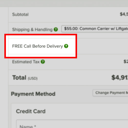 Choosing call before delivery during WebstaurantStore checkout