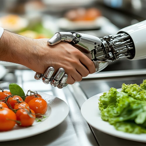 Robot and human shaking hands