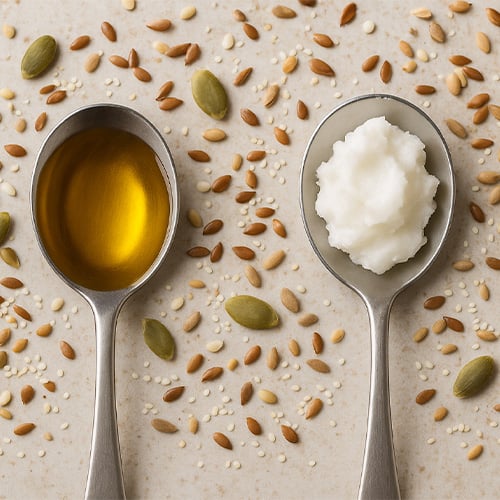 Spoons with oils and fats in them