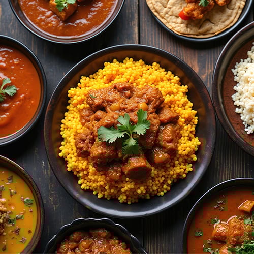 Aerial shot of famous African cuisine dishes