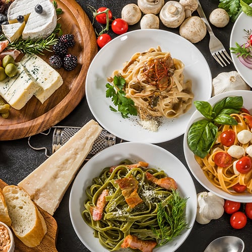 Aerial shot of famous Italian cuisine dishes