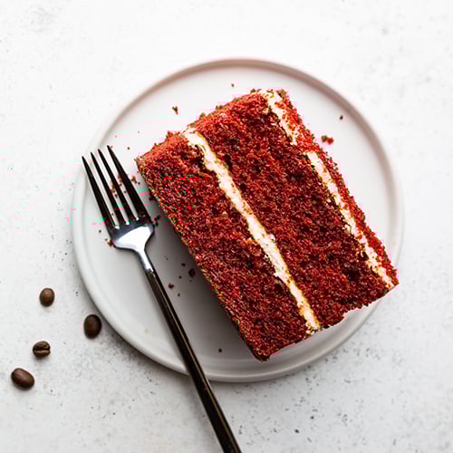 Top down view of slice of cake on a plate