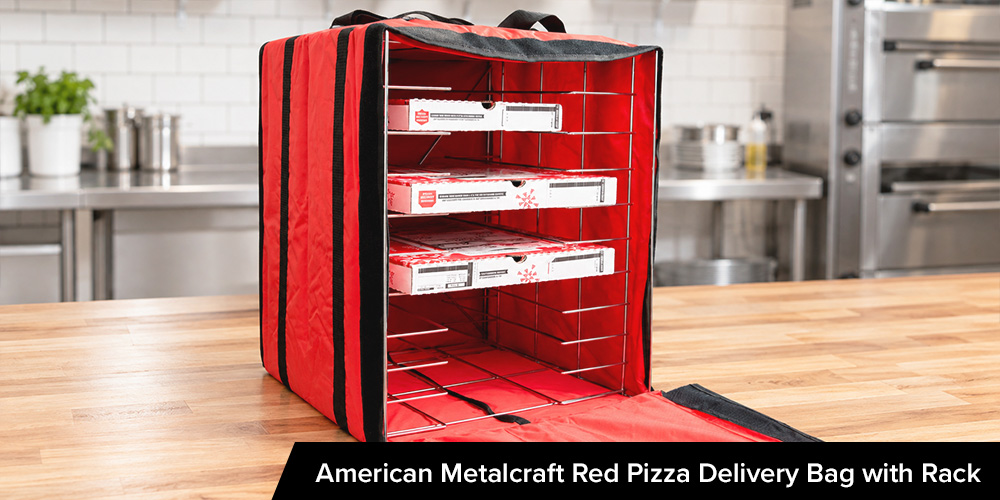 American Metalcraft Red Pizza Delivery Bag with Rack