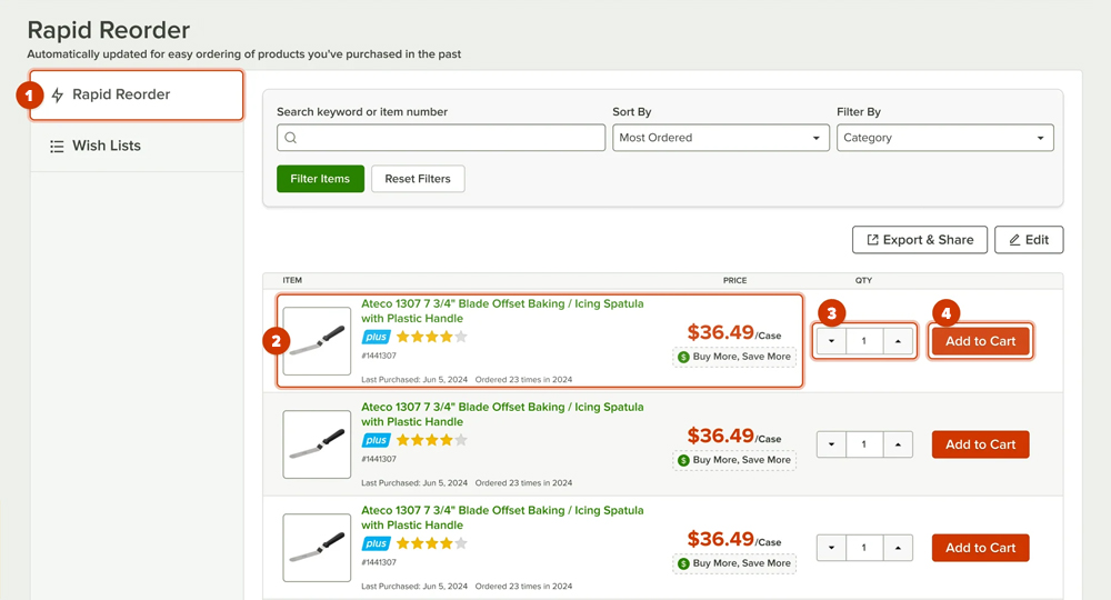 WebstaurantStore Rapid Reorder Tool