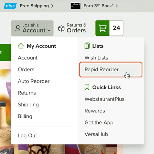 Rapid Reorder Button on WebstaurantStore