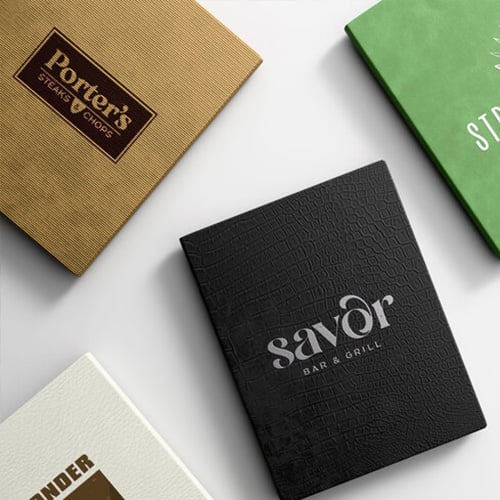 Overhead staged shot of menu books