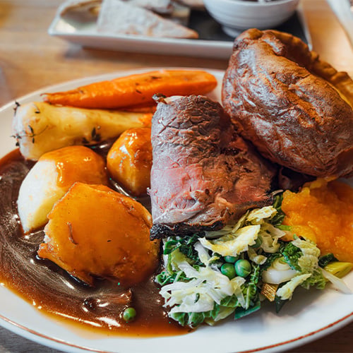 Traditional British Sunday Roast Beef Dinner Plate