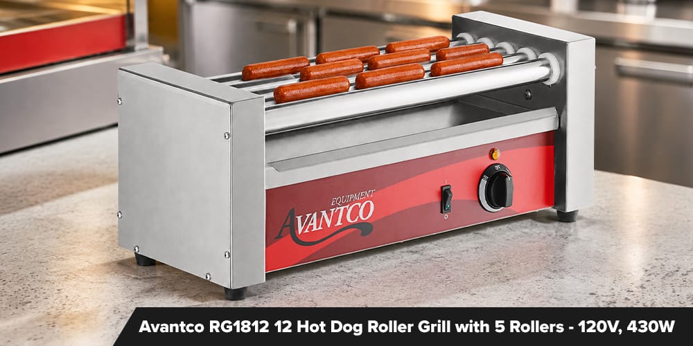 Best Overall Hotdog Roller - Avantco RG1812 12 Hot Dog Roller Grill with 5 Rollers - 120V, 430W