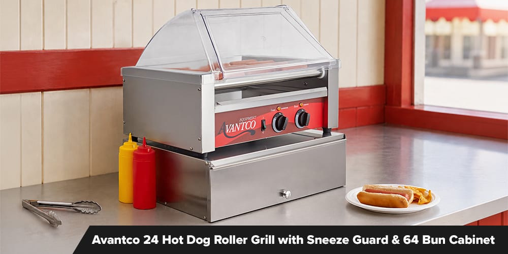 Best Hot Dog Roller with a Bun Cabinet - Avantco 24 Hot Dog Roller Grill with Sneeze Guard and 64 Bun Cabinet
