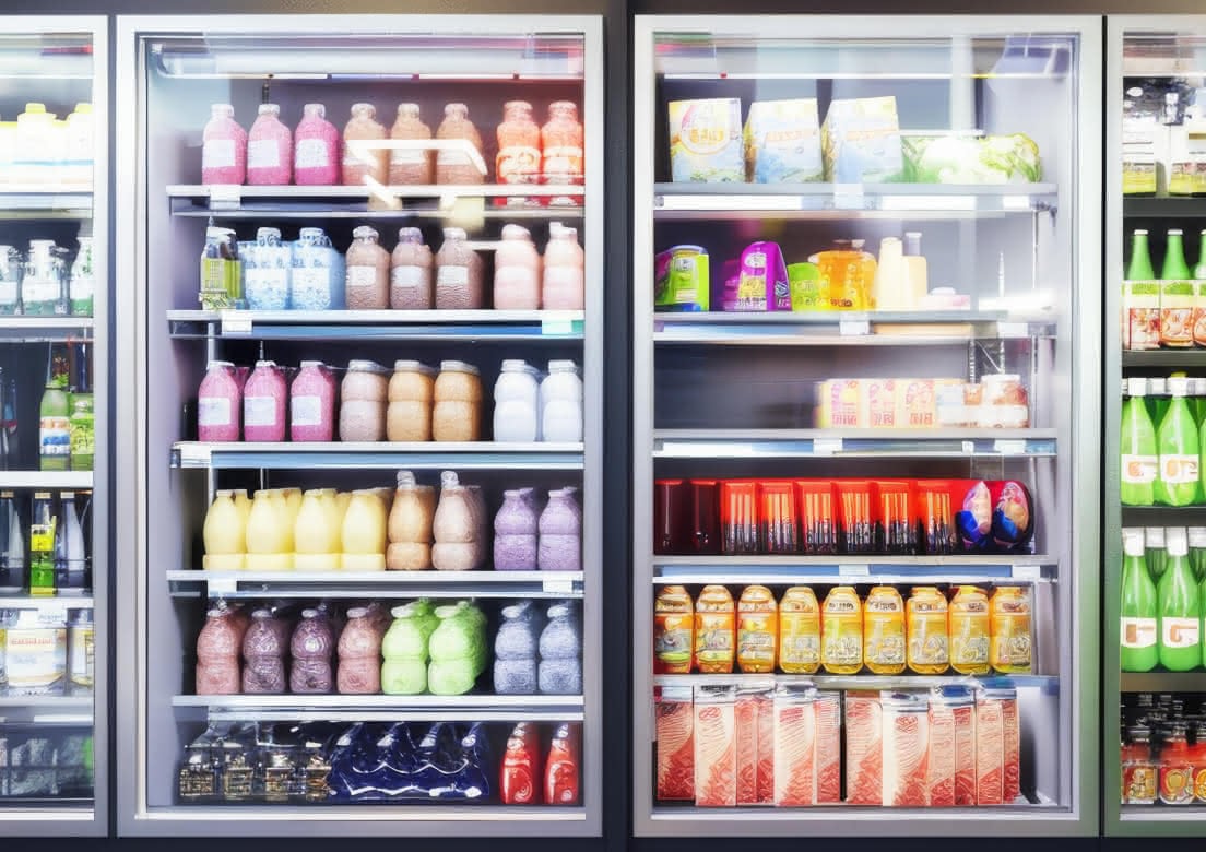 commercial grade fridge full of drinks