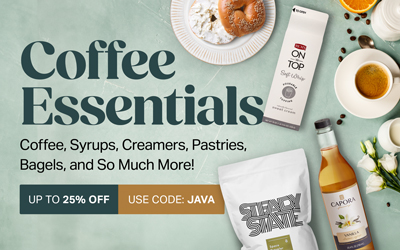 Use Code JAVA for up to 25% OFF Coffee, Syrups, Creamers, Pastries, Bagels, and So Much More!