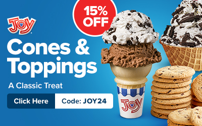 Joy Cones and Toppings. A Classic Treat. Click here and save 15%. Use code: JOY24