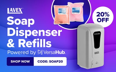 Lavex Soap Dispenser & Refills Powered by VersaHub SHOP NOW use code SOAP20 for 20% OFF